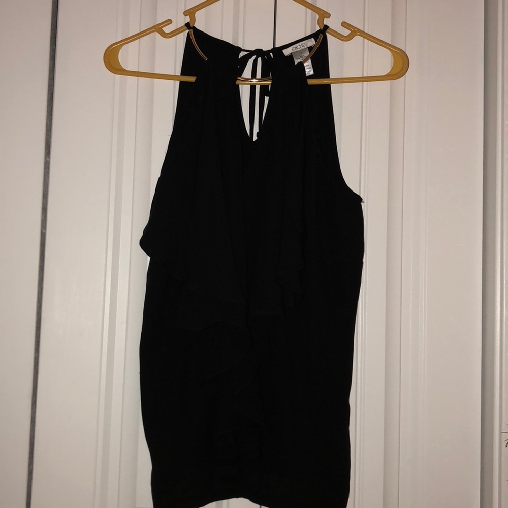 Black Ruffle Front Sleeveless Blouse